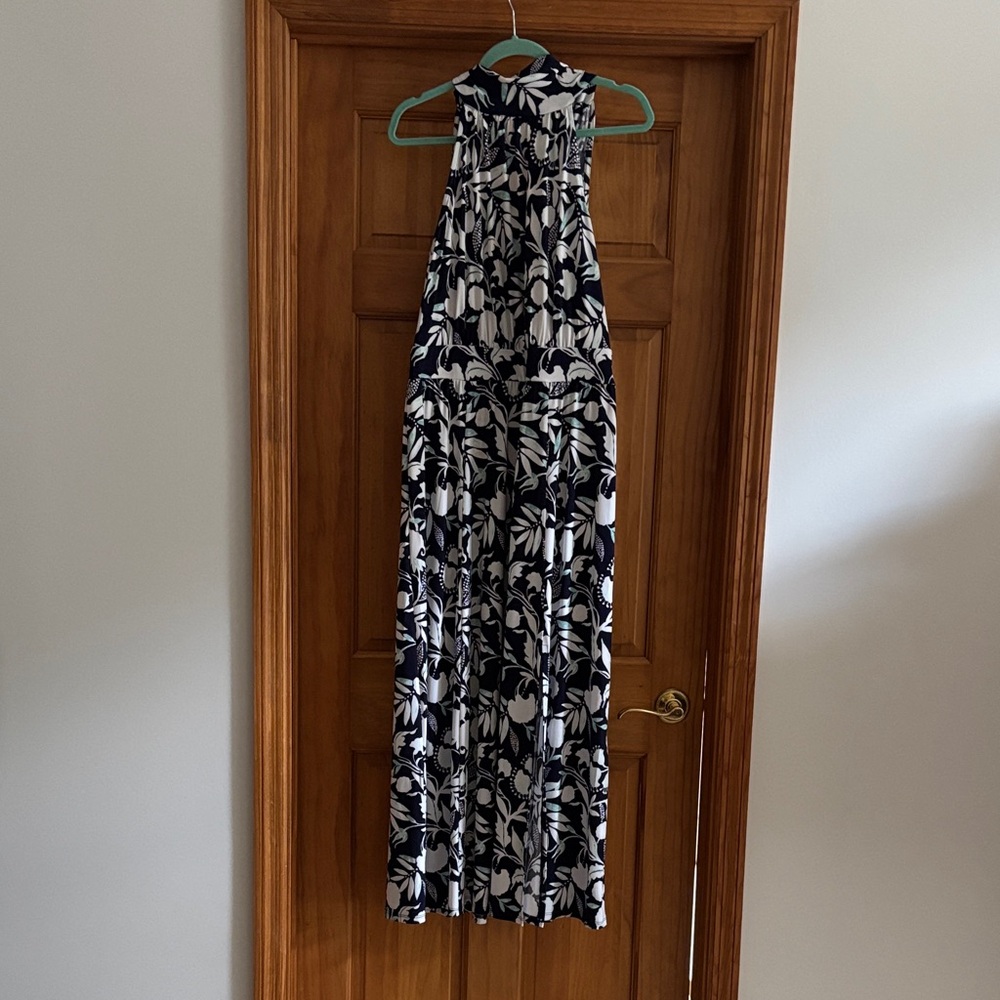 Lane Bryant Navy, White & Mint Floral Halter Dress